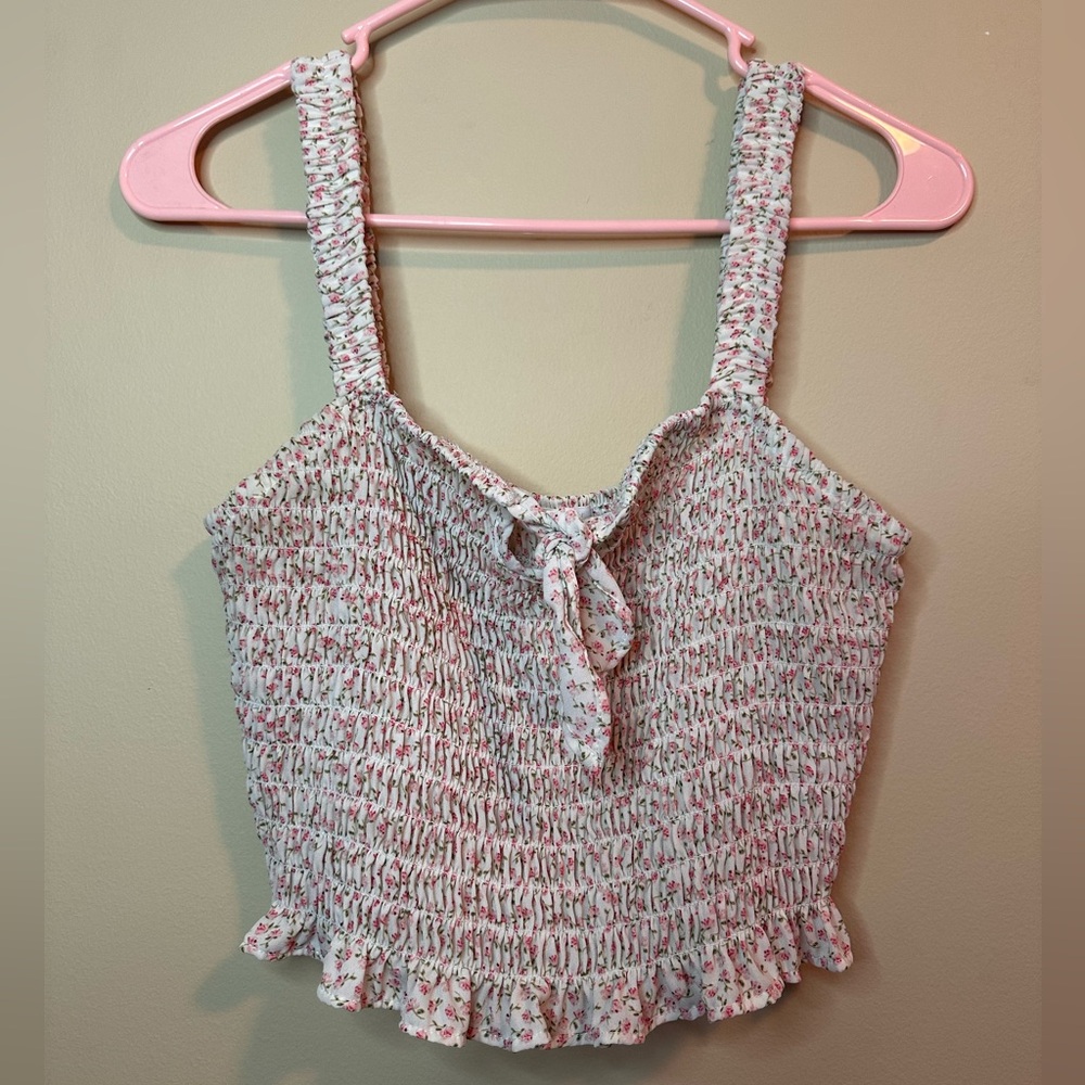 Sienna Sky Cream Pink Ruffled Smocked Tank Top